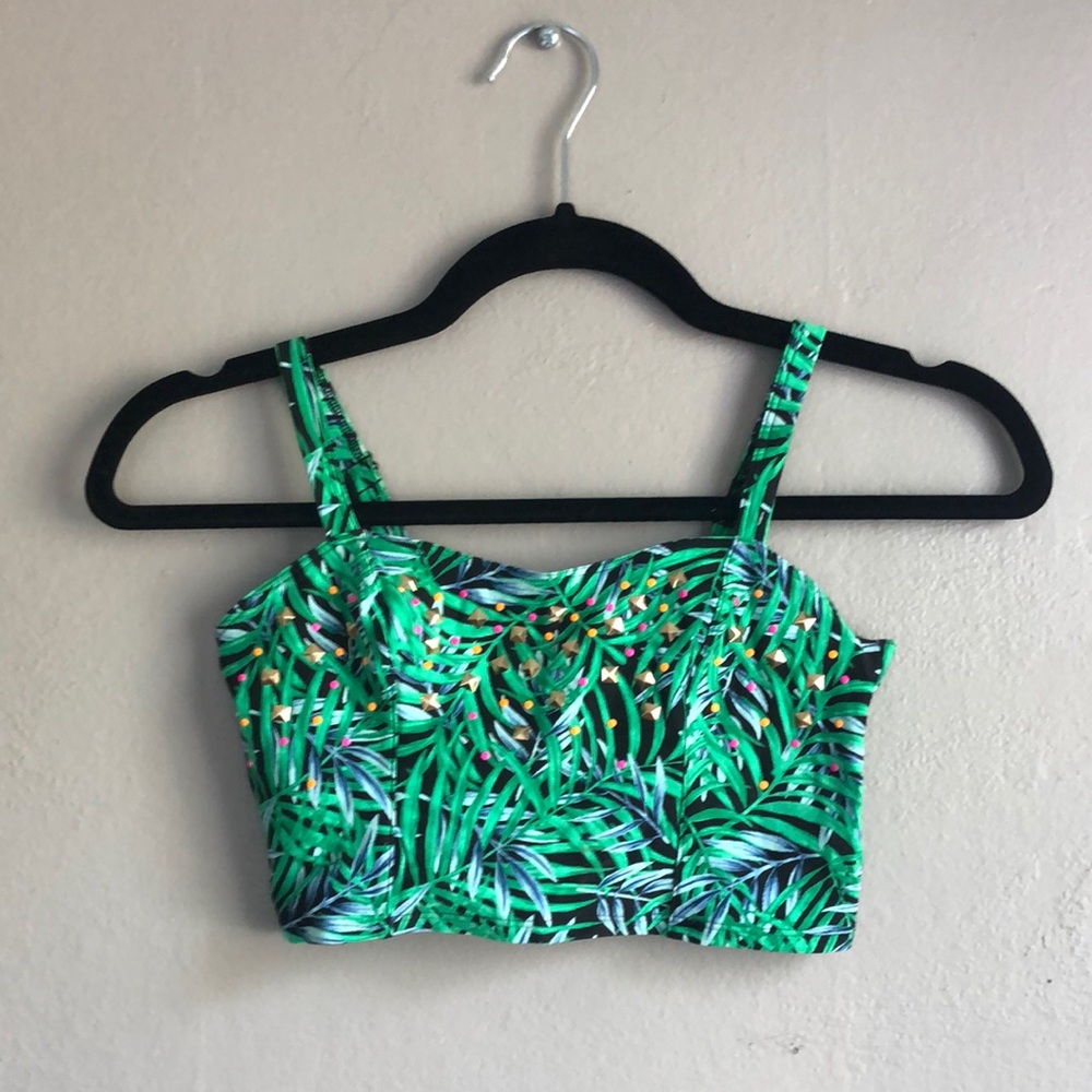 PINK Victoria's Secret Green Leaf Print Crop Top